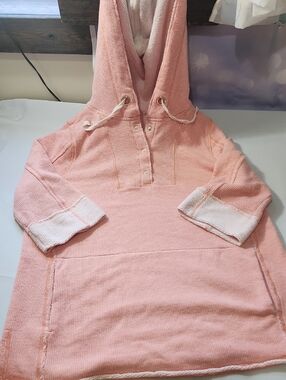 Soft Surroundings Pink Peach Knit Hoodie 3/4 Sleeves